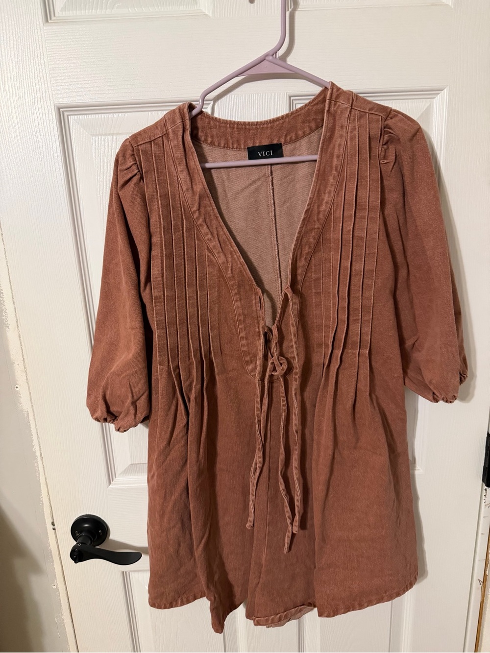 VICI Rust Brown Pintuck Tie-Front Tunic